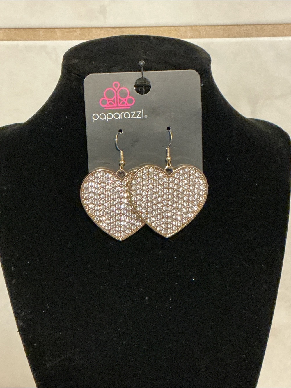 Paparazzi Gold Heart Pavé Dangle Earrings
